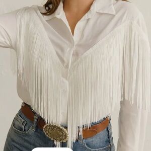 White Fringe Women's Blouse